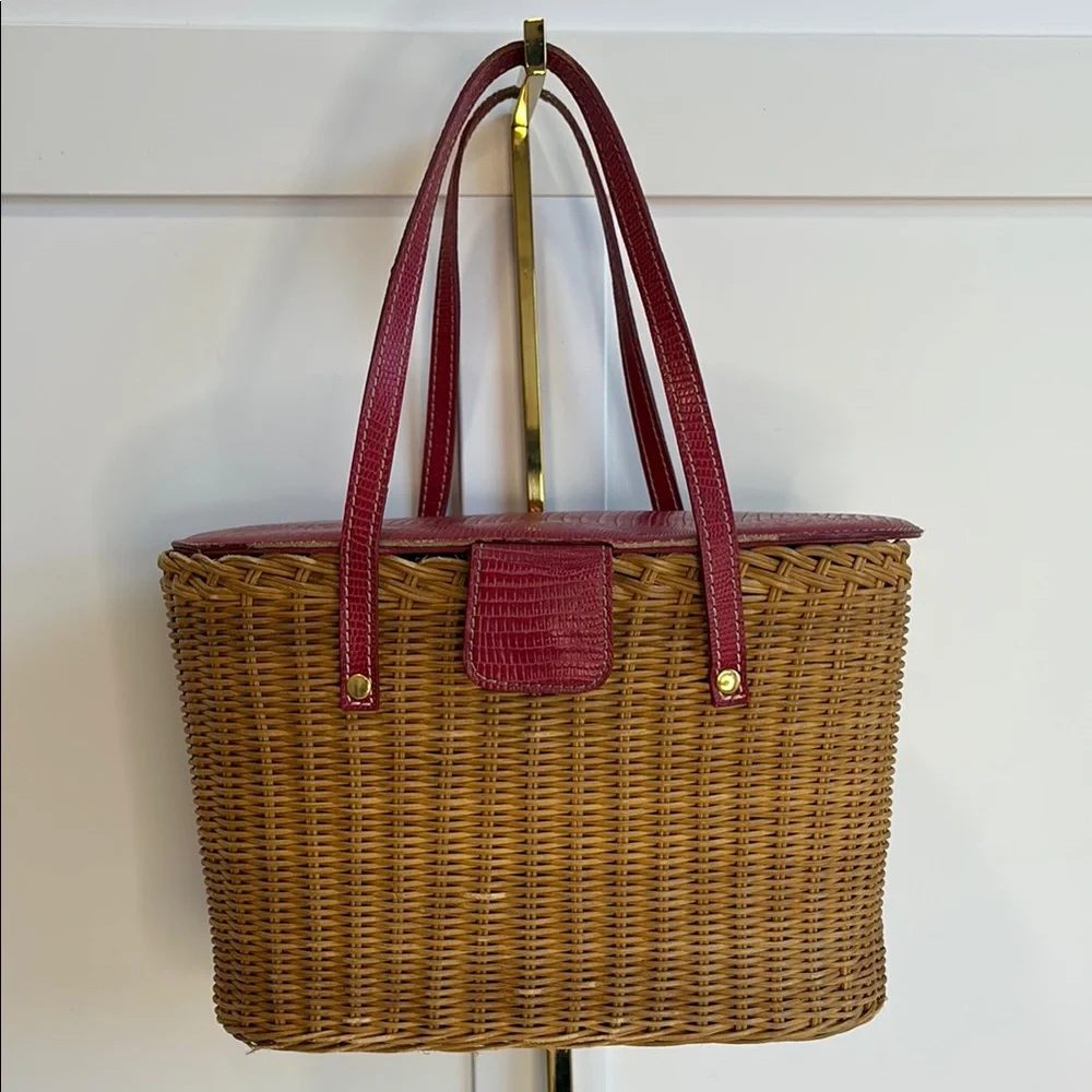Vintage Y2K Bath & Body Works Wicker Handbag, Red Lid Double Top Handle Bag, Wic